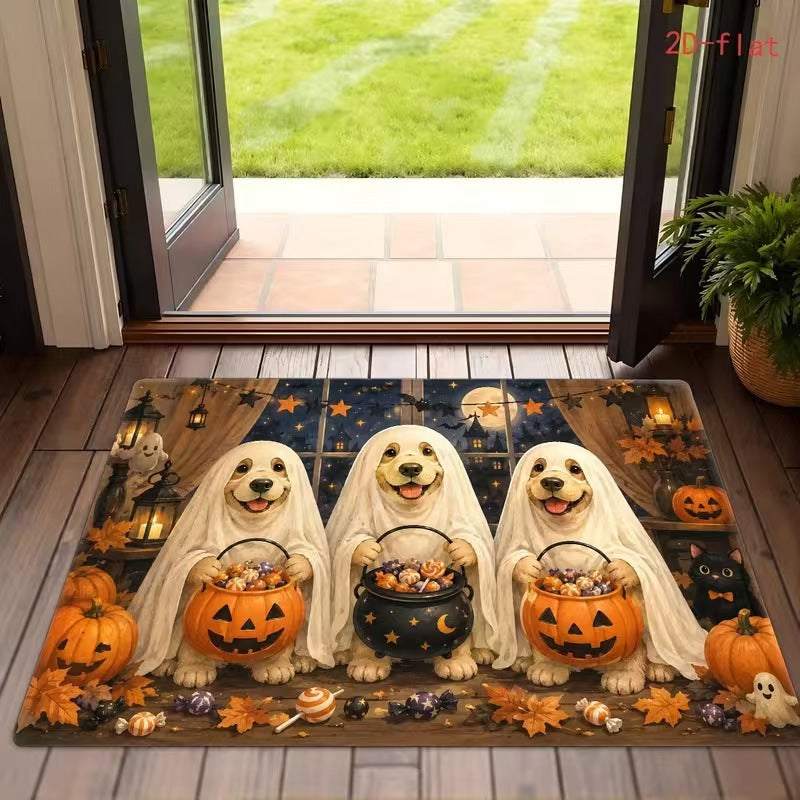 Halloween welcome mat with bat print