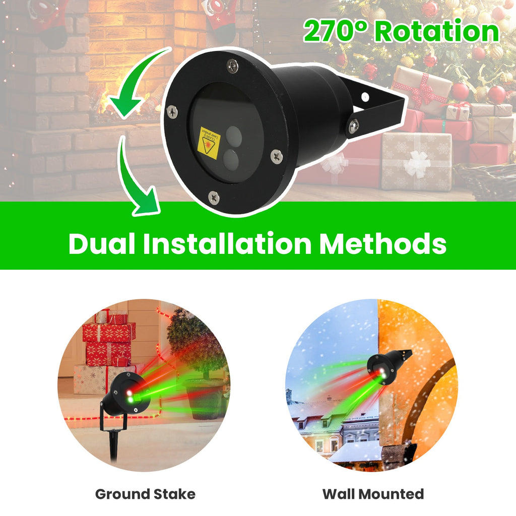 Halloween laser light projecting green points across a wall