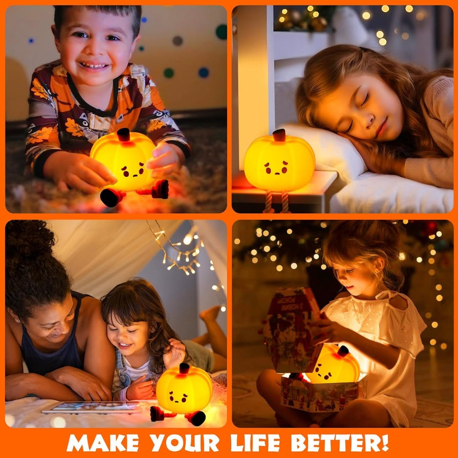 Rechargeable pumpkin night light on its charging base