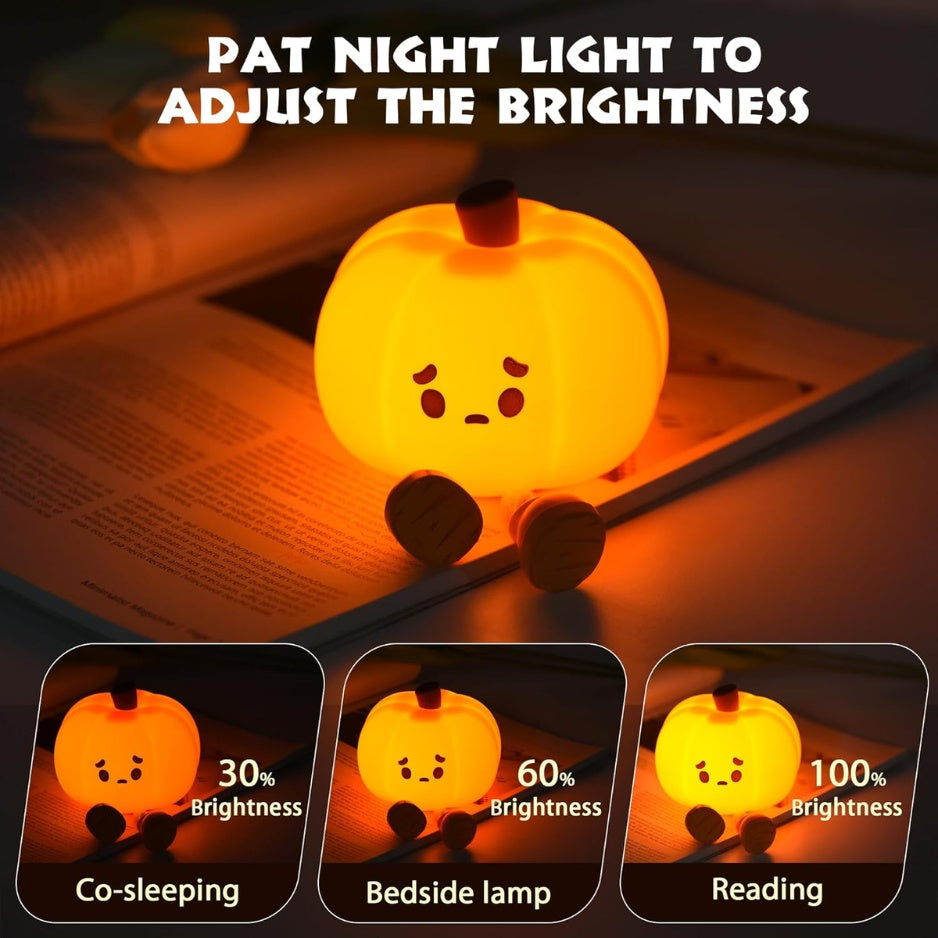 Pumpkin night light showing brightness levels