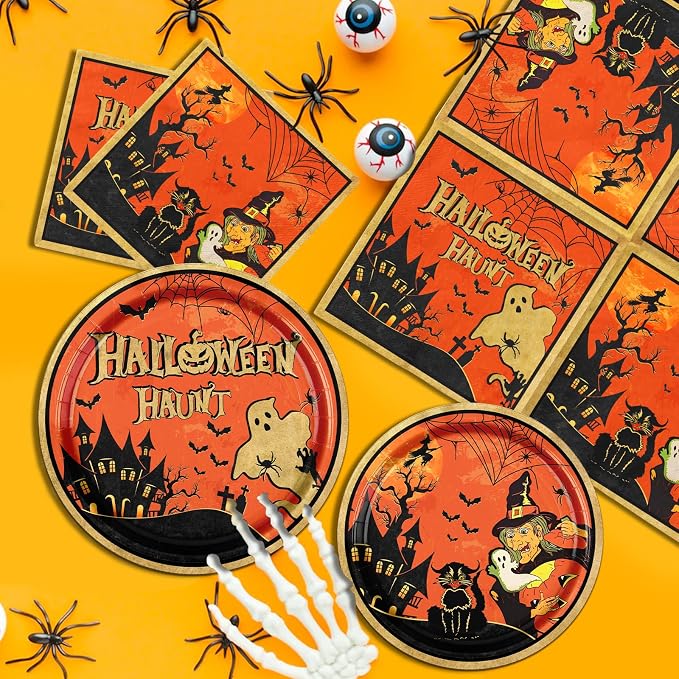 Halloween Haunt banner and tablecloth set for a party table