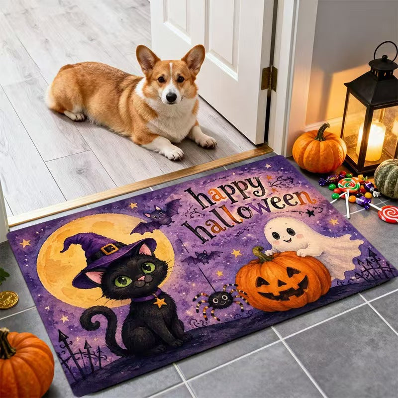 Washable Halloween entry mat with ghost print